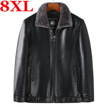 Chaqueta Bomber con cuello de piel auténtica para hombre, abrigo cálido de piel de oveja, alta calidad, 8XL, 7XL, 6XL, para invierno 2024 - compra barato