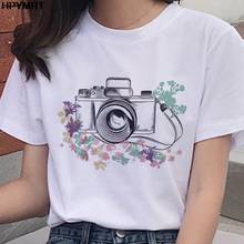 Camera flower Print T Shirt Women 2020 New Summer Couples Lovers Female T-Shirt Harajuku Casual White Tops Tshirt femme clothing 2024 - buy cheap