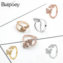 Xiaopoey-Anillo de mariposa brillante para mujer y niña, apertura de Color oro rosa y plata, anillo de compromiso para fiesta de boda, regalo de joyería 2024 - compra barato