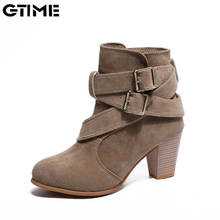 Gtime Autumn Winter Women Boots Casual Ladies shoes Martin boots Suede Leather ankle boots High heeled zipper Snow boot SE579 2024 - buy cheap