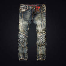 Free Shipping New 2020 men's male Original retro nostalgic jeans American splicing models personality motorcycle hole pants 2024 - buy cheap