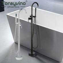 Torayvino Black Bathtub Faucet Floor Mount Tub Faucet Set Standing Black & Chrome Bath Mixers Round Spout Two Handle Mixer Tap 2024 - buy cheap