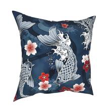 Koi Sakura Blossom In Blue Pillowcase Decoration Pond Carp Water Cushion Cover Throw Pillow for Home Double-sided Printing 2024 - buy cheap