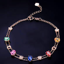 Em camadas multicolorido pedras preciosas austríaco cristal corrente pulseiras para mulher rosa cor de ouro jóias bijoux bague presentes acessórios 2024 - compre barato