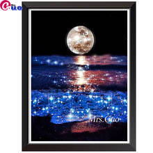 5d diy Diamond Painting Shining moon sea waves full drill Diamond embroidery crystal sale diamond mosaic landscape decoration 2024 - buy cheap