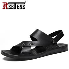 REETENE Open-Toed Casual Men Sandals Soft Leather Sandals Male Summer Comfortable Sandals For Men Quality Beach Men'S Slippers 2024 - buy cheap