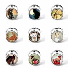 Cute Cat Keychain Pendant Wearable Art Horse Jewelry Car Key Holder Key Ring Glass Cabochon Pendant Jewelry Christmas Gift 2024 - buy cheap