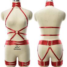 JLX.HARNESS High Quality Bodysuit Red Collar Open Chest Harness Bra Bondage Body Belt Goth Sexy Lingerie Leg Garter Body Harness 2024 - buy cheap