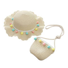 Fashion Summer Baby Hat with Bag for Girl Pompom Straw Princess Kids Bucket Hat Travel Beach Big Brim Baby Cap Girls Sun Hats 2024 - buy cheap