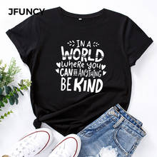 Jfunção y camiseta feminina 100% algodão, criativa estampa de letras gráficas, camisetas para mulheres, tops plus size, camisetas de manga curta 2024 - compre barato