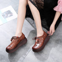 Genuine Leather Women Sandals 2019 Casual Summer Shoes High Heels Platform Sandals Soft Leather Women Shoes Handmade sandles 2024 - buy cheap