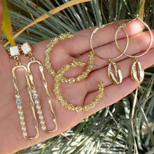 6 unids/set moda pendientes de oro colgante de concha de perla de gran círculo pendiente de las mujeres creativo pendientes, regalo de accesorios de la joyería 2024 - compra barato