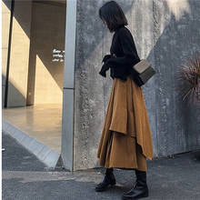 2021 Women Autumn Winter Solid Elegant Pleated Skirts Female Casual Vintage High Waist Skirt Ladies Irregular Mid-long Skirt F51 2024 - buy cheap