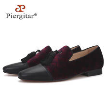 Piergitar 2020 new design fuchsia plaid velvet men tassel shoes handmade men's loafers for party and prom red bottom plus size 2024 - buy cheap