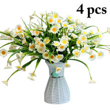 Buquê de flores artificiais para casamento, 4 ramos, margaridas falsas, flores decorativas, buquê de flores, decoração de mesa para casa, sala 2024 - compre barato