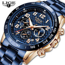 Новинка 2020 LIGE мужские часы Лидирующий бренд Роскошные Синие кварцевые часы из нержавеющей стали мужские модные водонепроницаемые спортивные часы с хронографом 2024 - купить недорого