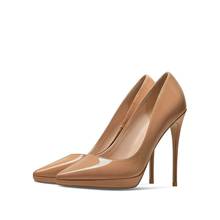 Sexy Pumps Concise Women's Nude Leather Spring Summer High Heels Platform Heels Thin Pointed Toe Woman Supper Pumps Size 33 42 2024 - buy cheap