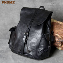 PNDME high quality genuine leather men's backpack vintage anti-theft luxury soft cowhide travel black laptop bagpack for women 2024 - buy cheap