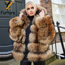 New Fashion Regular Raccoon Fur Coat With Fur Hood Warm Winter Leather Clothing Jacket Outerwear Casual Women Real Fur Coat 2020 2024 - buy cheap