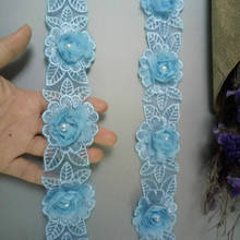 2 Yard Soluble Blue Rose Flower Pearl Chiffon Embroidered Lace Trim Ribbon Fabric Handmade Vintage Wedding Dress Sewing Craft 5c 2024 - buy cheap