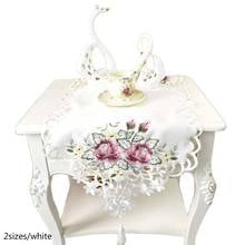 Toalha de mesa branca de cetim, corredor de mesa, toalha bordada de renda, decoração de casamento para cama 2024 - compre barato
