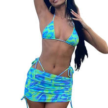 Women Sexy Two-piece Clothes Set Summer 2021, Blue Tie-dyed Printed Pattern Sleeveless Tops and Short Skirt 2024 - buy cheap