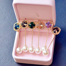 Fashion Pearl Crystal Fixed Strap Charm Safety Pin Brooch Sweater Cardigan Clip Chain Brooches Jewelry 2024 - buy cheap