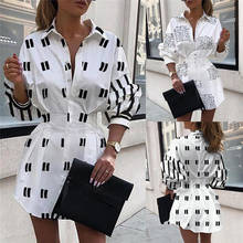 2019 Fashion Sexy Women V-neck Long Sleeve Dress Print Button Down Oversize Dress Tops Shirt High Waist Casual Mini Women Dress 2024 - buy cheap