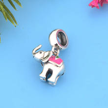 Fc jóias caber pulseira charme original 925 sterling silver animal elefante volta rosa esmalte pano grânulo para fazer feminino berloque 2024 - compre barato