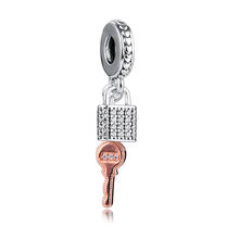 QANDOCCI 2020 Valentines Fits Pandora Bracelet 925 Sterling Silver Pave Padlock and Key Dangle Charms Beads for Jewelry Making 2024 - buy cheap