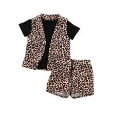 2020 New Kids Baby Girl Outfits Leopard Short Sleeve Shirt Tops High Waist Zipper Skirts Fashion Summer Set 2024 - compre barato