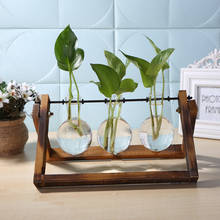 Vaso de vidro e madeira para plantas, mesa de terrário hidroponia planta bonsai vaso de pendurar flores com bandeja de madeira decoração da casa 2024 - compre barato