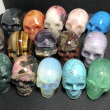 1Pcs Handmade Natural stone Crystal Carved Skull statue Realistic Feng shui healing ability of the Stone Home Ornament 2024 - buy cheap
