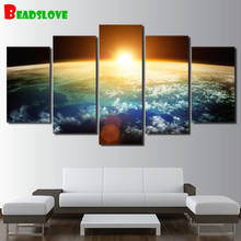 5 Panels diamond painting embroidery Sun Rising Over Earth Universe Space diamond Painting full square round Wall 5 piece 2024 - buy cheap