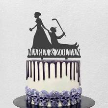 Personalized Golf Wedding Cake Topper Custom Bride & Groom's Name Bride Dragging Golf Groom Wedding Party Cake Decoration Topper 2024 - buy cheap