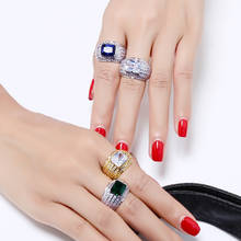New Costume Female Jewelry Ring Supplies Dropshipping Pave Square Green, Blue and Clear CZ Stone Fashion Rings for Women 2024 - buy cheap