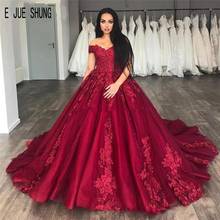 E JUE SHUNG винтажные темно-красные свадебные платья с открытыми плечами, кружевные аппликации, бальное платье со шнуровкой на спине, свадебные платья, платья невесты 2024 - купить недорого