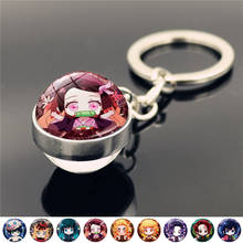 Keychain Anime Demon Slayer Kimetsu No Yaiba Kamado Tanjirou Key Ring Double-sided Glass Ball Pendant Accessory Q Version Gift 2024 - buy cheap