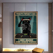 Это то, что я делаю, я смешиваю музыку и знаю вещи, плакат, тату черная кошка, Художественная печать, смешное настенное искусство кошки, домашний декор для любителей музыки, 2024 - купить недорого