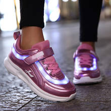 Розовая детская обувь, легкая светодиодная светящаяся обувь для мальчиков и девочек, спортивная обувь с USB-зарядкой, Повседневная светодиодная обувь, детские светящиеся кроссовки с usb 2024 - купить недорого