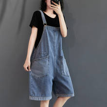 #1421 Summer Blue Denim Overalls For Women Big Pockets Loose Wide Leg Playsuits Ladies Jeans Overalls Playsuits Sleeveless  2024 - buy cheap