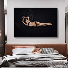 Pintura de tela moderna com asa preta, arte de parede sexy, pôster de menina, imagens decorativas para sala, decoração de casa 2024 - compre barato