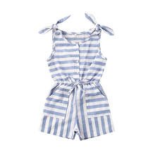 Fashion Toddler Baby Girl Summer Clothes Striped Cotton Sleeveless Button Solid Romper Playsuit Casual Outfit 2024 - buy cheap