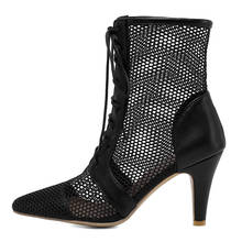 New Sexy Cut-outs Summer Ankle For Women High Heels Pointed Women's Ankle Boots Black White Lace Up Party Shoes Female Big Size 2024 - buy cheap