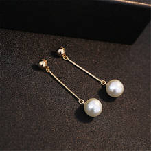 Korean Simulated Pearl Long Tassel Bar Drop Earrings For Women OL Style Sweet Dangle Brincos Party Jewelry Gift Wholesale 2024 - buy cheap
