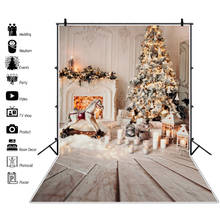 Laeacco Christmas Trees Fireplace Light Wooden Boards Trojan Candle Photography Backdrops Photo Backgrounds For Photo Studio 2024 - buy cheap