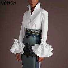 Office Shirts Tunic Sexy Flare Sleeve Party Tops Lapel Neck Work Blouse VONDA 2022 Spring Summer Casual Solid  Blusas 2024 - buy cheap