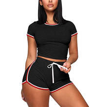 Imcute-conjunto informal de 2 piezas para mujer, Top de manga corta + pantalones cortos de cintura elástica para Fitness, ejercicio, correr, gimnasio, deportes, Verano 2024 - compra barato