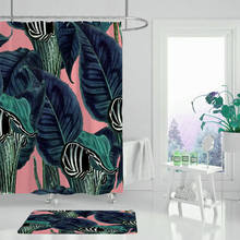 Green Tropical Plant Leaves Printed Curtain For Bathroom Shower Anti-slip Bath Mat Sets Toilet Cover Kitchen Carpet 2024 - buy cheap