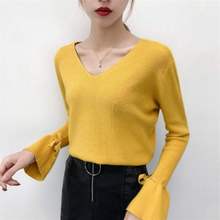 TingYiLi-suéter de manga acampanada para mujer, Jersey Sexy con cuello en V y cordones, ropa de dos lados, Jersey de punto coreano rojo, negro, blanco, amarillo, Top 2024 - compra barato